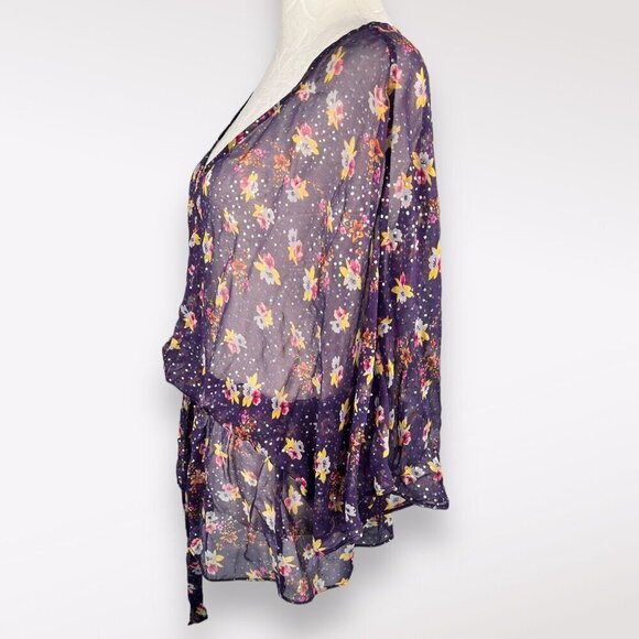 Floral Silk Sheer Blouse Ella Moss Anthropologie Small - Picture 4 of 10